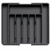 RISHIK Organizer Large Kitchen Utensil Drawer Organizer Expandable 22"x 15" Silverware Tray Flatware and Cutlery Holder for Spoons Forks Knives Storage Dividers Plastic BPA Free Black