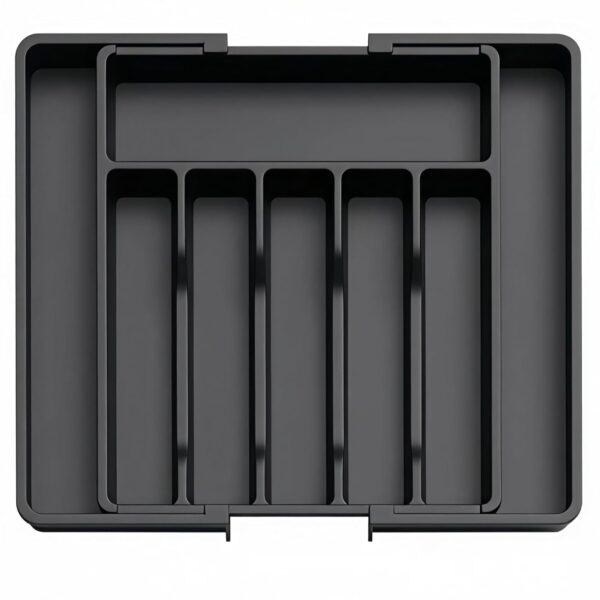 RISHIK Organizer Large Kitchen Utensil Drawer Organizer Expandable 22"x 15" Silverware Tray Flatware and Cutlery Holder for Spoons Forks Knives Storage Dividers Plastic BPA Free Black