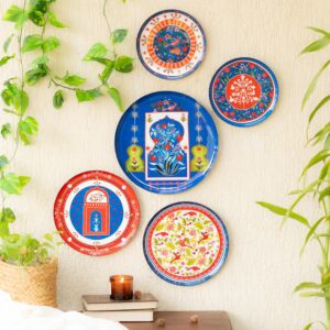 RITUALISTIC Indigo Jaipur Wall Plates for home decoration | Wall decor items for living room | Metal Wall décor | Gift items| wall art | wall showpiece|Home Décor Gift Items | Set of 5