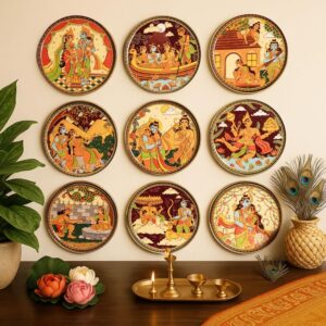 RITUALISTIC Ramayan Wall Plate for home decor | metal iron RITUALISTIC Ramayan Wall Plate for home decor | metal iron wall decor items for living room | gifts for family & friends | home decor and house warming gift items | wall art & showpiece| Set of 9