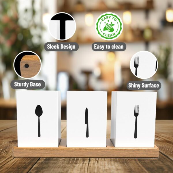 ROSTON Cutlery Holder for dining table with Spoon, Fork and Knife Compartments, Wood Base organizer self draining