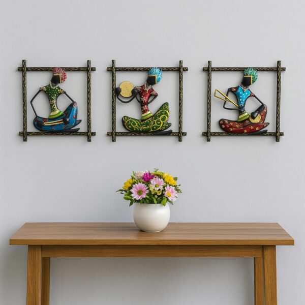 RSN Metal Rajasthani Musicians Item showpiece - Wall Decor Items RSN Metal Rajasthani Musicians Item showpiece - Wall Decor Items For Living Room | Gift Items | Wall Hanging | Home Decoration Items Stylish| Wall Hangings for Home Decoration (9x9 inch Black Frame)