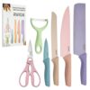 RVIOX 6-Piece Premium Wheat Fiber Kitchen Knife Set with Ergonomic RVIOX 6-Piece Premium Wheat Fiber Kitchen Knife Set with Ergonomic Anti-Slip Handles | Includes Chef Knife, Bread Knife, Paring Knife, Scissors, and Peeler | Ultra-Sharp & Eco-Friendly (Multicolor)