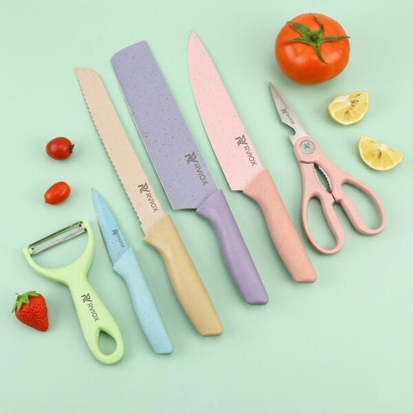 RVIOX-6-Piece-Premium-Wheat-Fiber-Kitchen-Knife-Set-with-Ergonomic-Anti-Slip-Handles-Includes-Chef-Knife-Bread-Knife-Paring-Knife-Scissors-and-Peeler-Ultra-Sharp-Eco-Friendly-Multicolor.jpg RVIOX 6-Piece Premium Wheat Fiber Kitchen Knife Set with Ergonomic Anti-Slip Handles | Includes Chef Knife, Bread Knife, Paring Knife, Scissors, and Peeler | Ultra-Sharp & Eco-Friendly (Multicolor)