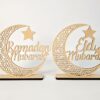 Ramadan Mubarak Wooden Moon Star Eid Decoration Table Top Islamic Home Decor 3D Hollow Moon Design