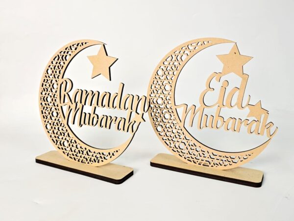 Ramadan Mubarak Wooden Moon Star Eid Decoration Table Top Islamic Home Decor 3D Hollow Moon Design