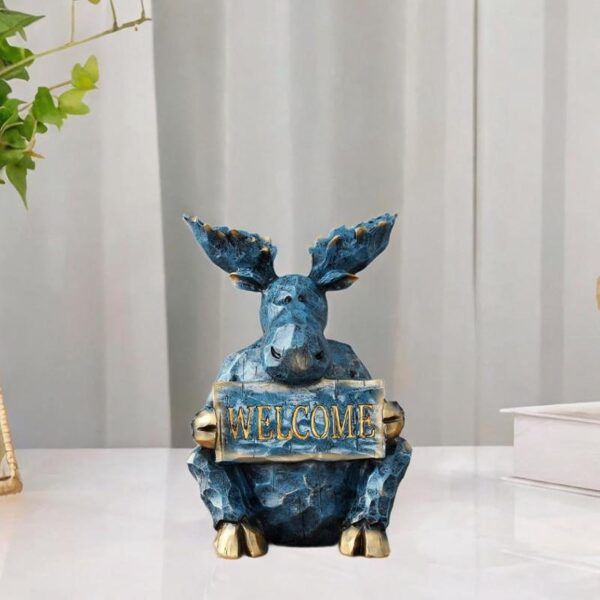 Reindeer Sculpture Ornament Office Souvenirs Gifts Desktop Desk Resin Statue Blue Sitting