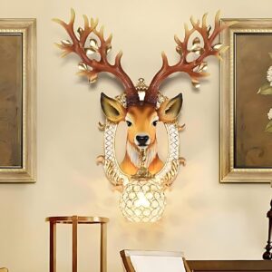 Resin Deer Head Mounted Antique Decorative Wall Scone Light Lamp Resin Deer Head Mounted Antique Decorative Wall Scone Light Lamp for Living Room,Bedroom and Office Wall Decoration (White)