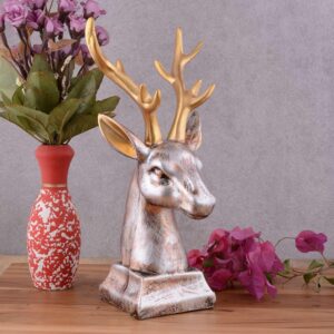 Resin Deer Head Showpiece Animal Figurine for Table Top Good Luck Vaastu Statue -01