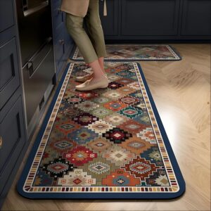 Roslen Kitchen Mat Set of 2 Anti Slip Waterproof Cushioned Memory Foam Mats for Standing Kitchen Comfort Floor Runner for Sink, Bathroom, Laundry, Office, Entryway & Balcony