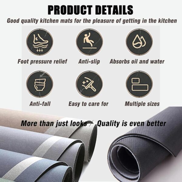 Roslen Kitchen Mat Set of 2 Anti Slip Waterproof Cushioned Memory Foam Mats for Standing Kitchen Comfort Floor Runner for Sink, Bathroom, Laundry, Office, Entryway & Balcony