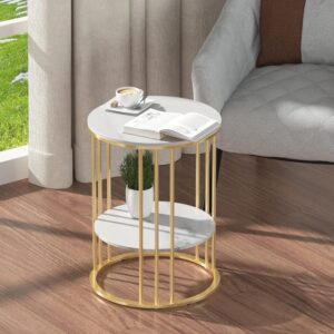 Round End Table Accent Small Sofa Side Corner Table Nightstand Modern Bedside Table for Living Room Bedroom Office Small Spaces Coffee Table Table with Storage Shelf Gold White D3