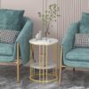 Round End Table Accent Small Sofa Side Corner Table Nightstand Modern Bedside Table for Living Room Bedroom Office Small Spaces Coffee Table Table with Storage Shelf Gold White D3