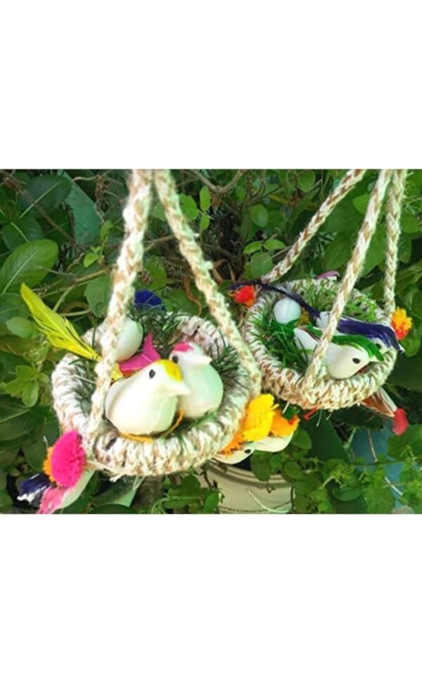 Rs Store Artificial Hanging Garden Decor Nest with 5 Birds Rs Store Artificial Hanging Garden Decor Nest with 5 Birds and Egg for Home Garden/Living Room/Office/Lawn Decoration Party Accessories (Multicolour) Gift, Resin (Pack of 2)