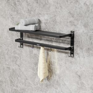 Ruhe® Dual Folding Towel Rack, Black | Premium Grade Stainless Steel Dual Folding Towel Rack/Towel Holder/Towel Stand/Accessories for Bathroom and Kitchen | (24 Inches)