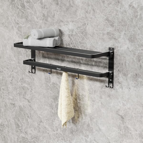Ruhe® Dual Folding Towel Rack, Black | Premium Grade Stainless Ruhe® Dual Folding Towel Rack, Black | Premium Grade Stainless Steel Dual Folding Towel Rack/Towel Holder/Towel Stand/Accessories for Bathroom and Kitchen | (24 Inches)