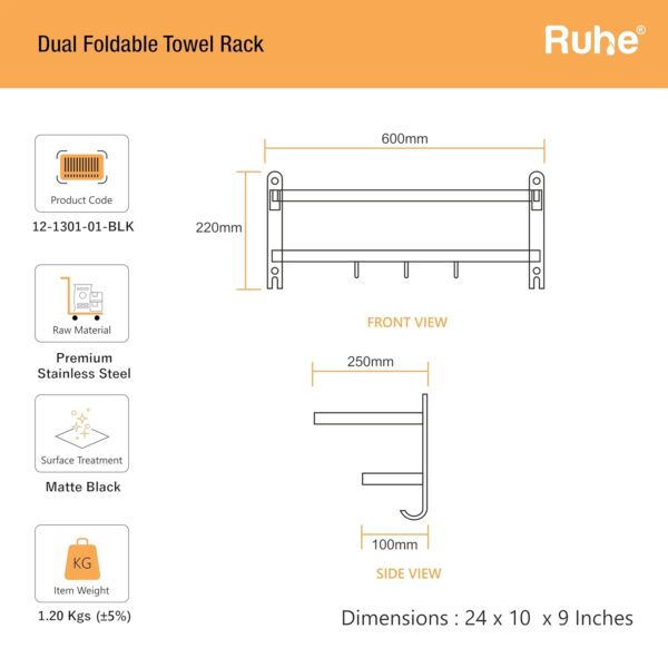 Ruhe®-Dual-Folding-Towel-Rack-Black-Premium-Grade-Stainless-Steel-Dual-Folding-Towel-RackTowel-HolderTowel-StandAccessories-for-Bathroom-and-Kitchen-24-Inches.jpg Ruhe® Dual Folding Towel Rack, Black | Premium Grade Stainless Steel Dual Folding Towel Rack/Towel Holder/Towel Stand/Accessories for Bathroom and Kitchen | (24 Inches)