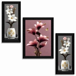 SAF flower pot wall painting for Wall Decoration - Set SAF flower pot wall painting for Wall Decoration - Set Of 3, 3d modern art Painting for Living Room Large Size with Frames for Home Decoration, Hotel, Office Paintings 61 cm x 36 cm SANFS36037