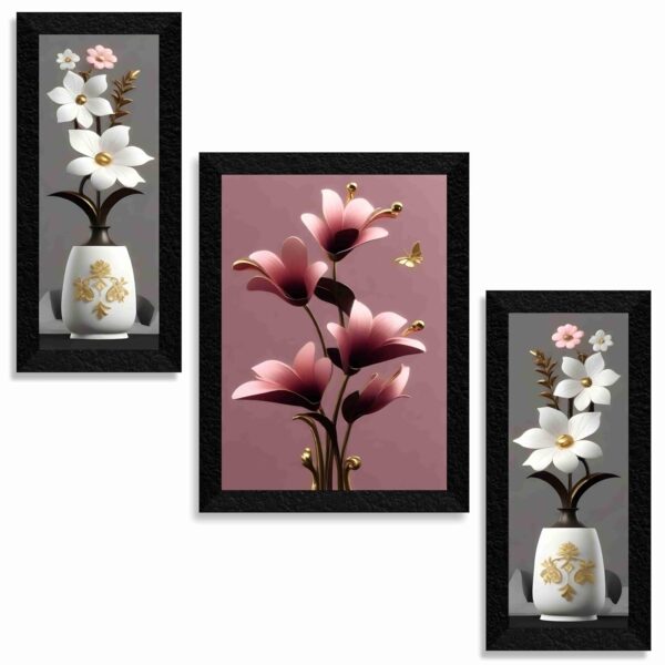 SAF flower pot wall painting for Wall Decoration - Set SAF flower pot wall painting for Wall Decoration - Set Of 3, 3d modern art Painting for Living Room Large Size with Frames for Home Decoration, Hotel, Office Paintings 61 cm x 36 cm SANFS36037