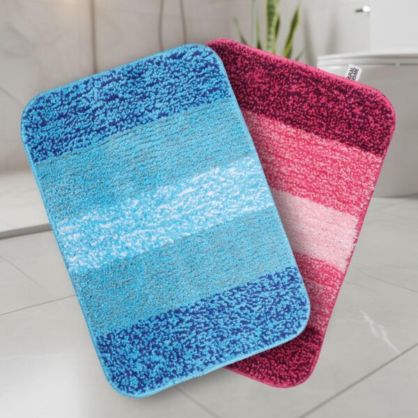 SARAL HOME EASY LIVING Microfiber Striped Anti-Skid Bath Rectangular Mats,35x50cm SARAL HOME EASY LIVING Microfiber Striped Anti-Skid Bath Rectangular Mats,35x50cm |Pack of 2(Turquoise & Pink)