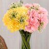 SATYAM KRAFT 2 Pcs Artificial Hydrangea Dahlia Flowers 7-Stem Faux Bunch Floral Bouquet For Home Decor Vase Pot & Living Room Bedroom Office Table Decoration Items (Vase Not Included)