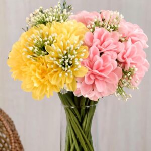 SATYAM KRAFT 2 Pcs Artificial Hydrangea Dahlia Flowers 7-Stem Faux Bunch Floral Bouquet For Home Decor Vase Pot & Living Room Bedroom Office Table Decoration Items (Vase Not Included)