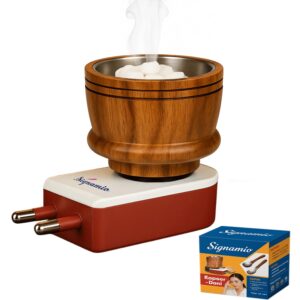 SIGNAMIO® Kapoor Kapur Dani Camphor Karpuram Bakhoor Oud Aroma Oil SIGNAMIO® Kapoor Kapur Dani Camphor Karpuram Bakhoor Oud Aroma Oil Diffuser Incense Dhoop Burner Electrical Stand Machine for Home Fragrance Room Freshener -DN-1, Sheesham Wood