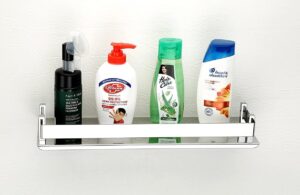 SILVER COIN Stainless Steel Wall-Mount Multipurpose Single Tier Shelf, Toiletries Holder, Kitchen Shelves, Bathroom Accessories for Homes, Hotels- Chrome Finish -(12 Inch, Single Rectagular Shelf)