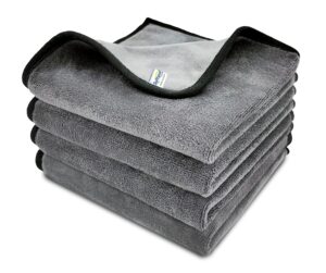 SOFTSPUN Microfiber Cloth Silk Banded Edges 500 GSM 40X40 cms Pack of 4 Grey! Silk Banded Edge Towel Set Extra Thick Microfiber Cleaning Cloths Perfect for Bike Auto Cars Both Interior and Exterior.