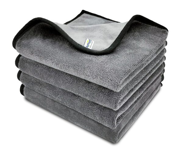 SOFTSPUN Microfiber Cloth Silk Banded Edges 500 GSM 40X40 cms SOFTSPUN Microfiber Cloth Silk Banded Edges 500 GSM 40X40 cms Pack of 4 Grey! Silk Banded Edge Towel Set Extra Thick Microfiber Cleaning Cloths Perfect for Bike Auto Cars Both Interior and Exterior.