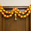 SPHINX Artificial Marigold Fluffy Flowers Garlands Double line Door Toran Set/Door Hangings for Home Office Decoration (Approx. 100 X 152 cms) Set of 1 (Yellow & Dark Orange)