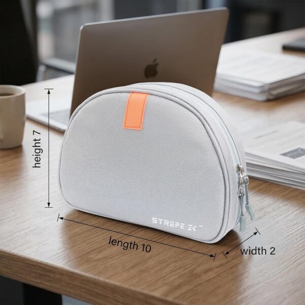 STREPE ZK Tech Pouch Organizer for USB Charger, Cable, Power Bank, Earphones, Pandrive, SSD HDD, Cable Accessories Pouch, Zipped with Light Grey Color 10"x7"x2" Inch