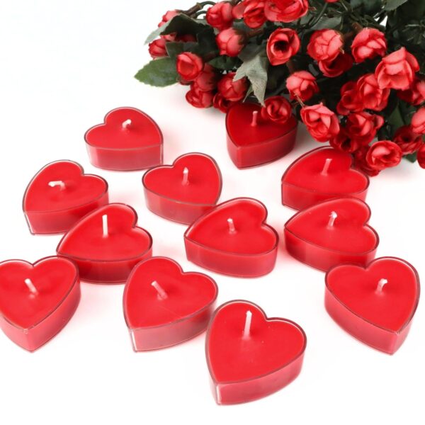 Scented Candles For Home Decor, Rose Fragrance, Heart Shape, Red Color, Pack Of 12, 3.5 X 1.5 Cm - Wax