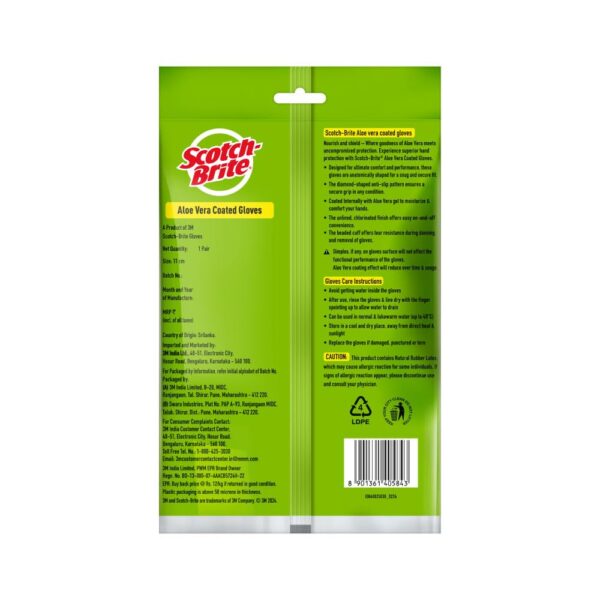 Scotch-Brite Aloe Vera coated Gloves, thick gloves for superior protection, aloe vera gel coating for cool hands, superior protection, anti- slip material