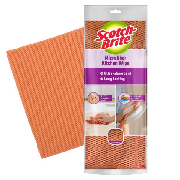 Scotch-Brite Microfiber Kitchen Cleaning Cloth (Pack of 1 Orange) (Wet Scotch-Brite Microfiber Kitchen Cleaning Cloth (Pack of 1 Orange) (Wet & Dry Cleaning of Kitchen slabs, Appliances, Table, Gas stove, Utensils etc)