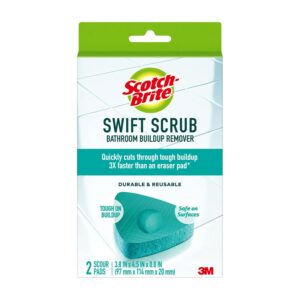 Scotch-Brite Swift Scrub Bathroom Buildup Remover Pads | Tough on Scotch-Brite Swift Scrub Bathroom Buildup Remover Pads | Tough on Limescale & Soap Scum | Safe on Surfaces | Durable & Reusable | 2 Scrub Pads
