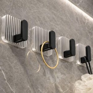 Self Adhesive Hooks Kitchen Wall Hooks - Heavy Duty 33lb(Max) Self Adhesive Hooks Kitchen Wall Hooks - Heavy Duty 33lb(Max) Nail Free Sticky Hangers with Stainless Hooks Waterproof and Oilproof Reusable Utility Towel Bath Ceiling Hooks (4)