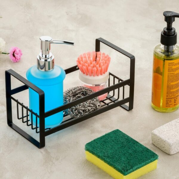 Self Adhesive Kitchen Sink Organizer Rack | Wall Mounted Sponge Self Adhesive Kitchen Sink Organizer Rack | Wall Mounted Sponge Holder Basket for Detergent Bottle, Scrubber & Brush | Rustproof Steel Storage Rack for Bathroom & Kitchen Use (Sponge)
