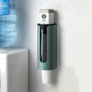 Self Adhesive Paper Cup Dispenser Holder, Wall Mounted Plastic Drinking Water Cup Dispenser, Glass Dispenser Holder, Disposable Cup Holder Organizer (Standard, Green)