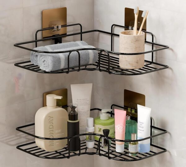 Self Adhesive Stainless Steel Bathroom Corner Shelf | Kitchen Corner Self Adhesive Stainless Steel Bathroom Corner Shelf | Kitchen Corner Storage Organizer | Wall Mounted Shower Caddy Rack | Bathroom Accessories Rustproof Storage Organizer (Pack of 1)