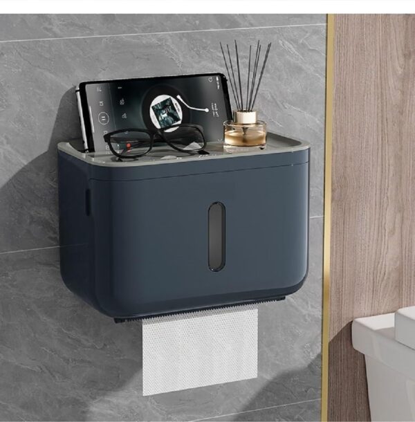 Self Adhesive Toilet Paper Holder for Bathroom with Mobile Stand, Wall Mounted Tissue Paper Holder, Toilet Paper Roll Holder for Bathroom, Bathroom Accessories (Navy Blue)