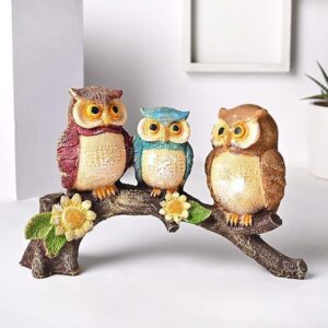 Set of 3 Owl Family Resin Figurine Sitting On Tree Branch Showpiece Statue for Table Top, Living Room, Bedroom, Office/Home Décoration, Colour Multi (13 cm Height) (Resin, Multicolor)