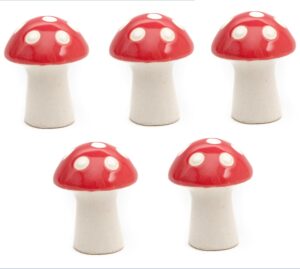 Set of 5 Ceramic Decorative Items | Terrarium Accessories | Miniature Toys | Mushroom Decor | Office Desk Items | Garden Decor Items | Flower Pot Figurines for Zen Garden(Size: 2 inches)