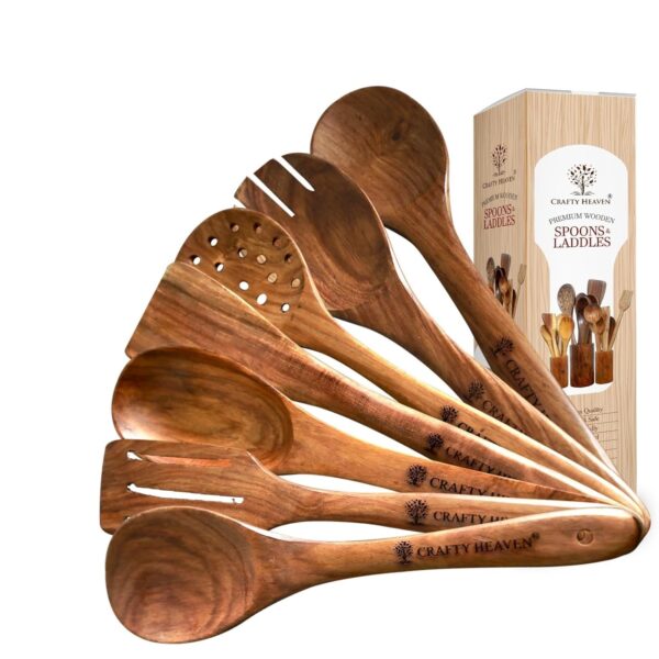 Sheesham Wooden Utensil Set, Turner, Ladle and Spatuala | Wooden Spoon Set | Kitchen Utensils Frying, Serving, Ladles, Dosa, Chapati and Rice Cooking Set of 7