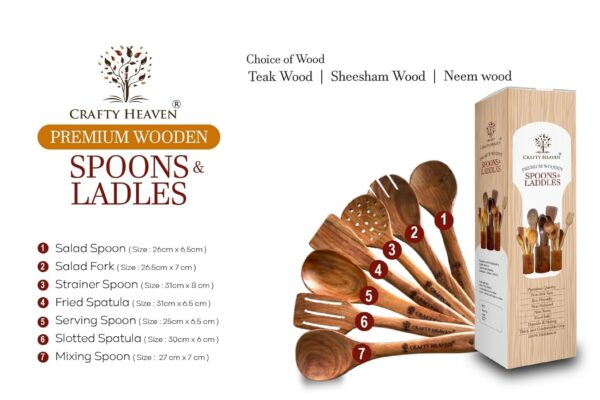 Sheesham Wooden Utensil Set, Turner, Ladle and Spatuala | Wooden Spoon Set | Kitchen Utensils Frying, Serving, Ladles, Dosa, Chapati and Rice Cooking Set of 7