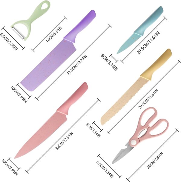 Shree-6-Set-Colorful-Kitchen-Knife-Set-Carbon-Stainless-Steel-Non-Stick-Blades-Includes-Scissors-Peeler-Chefs-Knife-Fruit-Vegetable-Slicer-Meat-Knife-Multicolor.jpg Shree 6 Set Colorful Kitchen Knife Set Carbon Stainless Steel Non-Stick Blades Includes Scissors & Peeler Chef’s Knife, Fruit & Vegetable Slicer, Meat Knife Multicolor