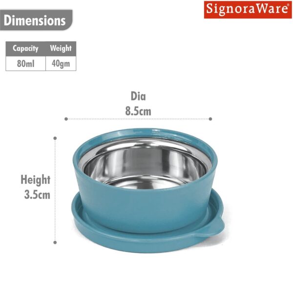 SignoraWare Monarch Mini Mate Stainless Steel Container | Airtight & Leakproof | Small Storage Box for Spices, Chutney, Snacks | Ideal for Office, School & Travel (80ml | EBlue)