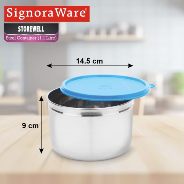 SignoraWareStore-well-Stainless-Steel-Storage-Container-Airtight-Leakproof-Easy-fit-to-bags-Keeps-food-Fresh-Odour-free-Best-for-office-Executives-Storing-Leftovers-1.1-Ltr-Blue.jpg SignoraWareStore well Stainless Steel Storage Container | Airtight & Leakproof | Easy fit to bags | Keeps food Fresh & Odour free | Best for office Executives | Storing Leftovers (1.1 Ltr | Blue)