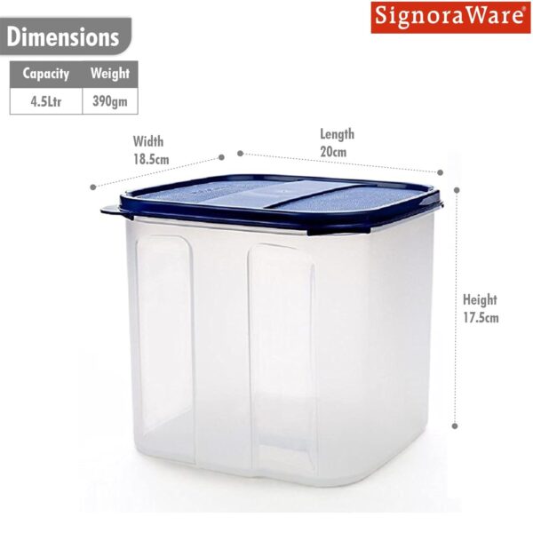Signoraware Modular BPA Free Plastic Square Container | Dishwasher Safe | Airtight & LeakProof | Kitchen Storage | Preserve Freshness| Ideal for sugar, Rice, Atta & Grains Keeper (4.5Ltr | ModBlue)