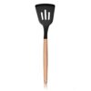 Silicone Kitchen Utensils Set, Wooden Handle Cooking Utensils, Non-Stick Spatula Spoon Turner Safe for Cookware, Non-Toxic & Heat Proof (Pack of 1, Black)